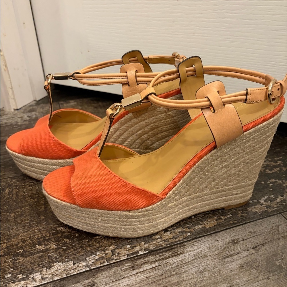 Coach Women's Vibrant Orange and Tan Sandals NWOT